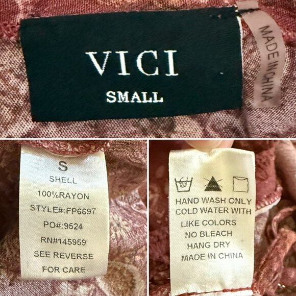 Vici Boho Harem Jumpsuit Rust Red Paisley Print Scallop Trim Size Small - Picture 6 of 8